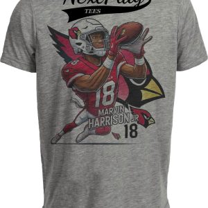 Arizona Cardinals Marvin Harrison Jr. WR Exclusive Retro Football Artwork Heather Gray Sublimated T-Shirt