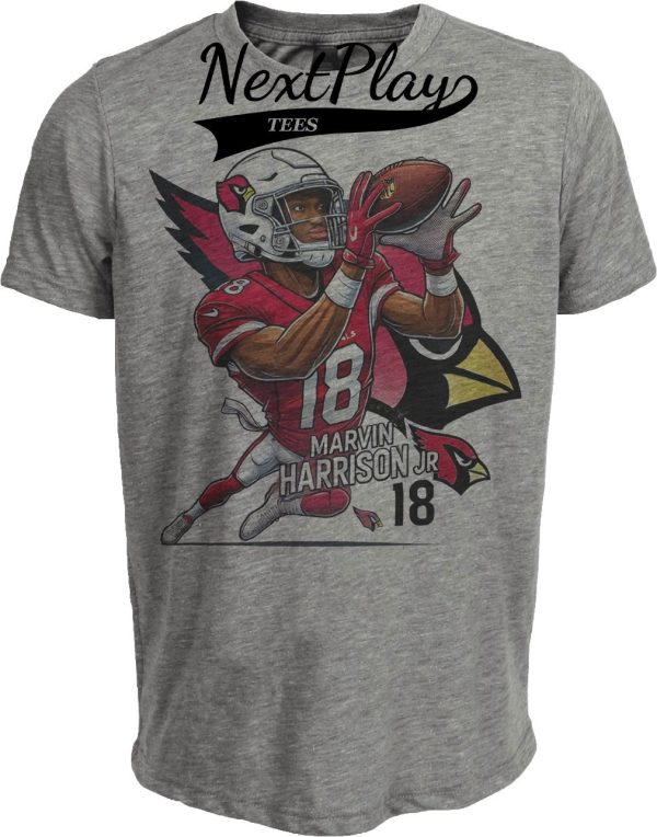 Arizona Cardinals Marvin Harrison Jr. WR Exclusive Retro Football Artwork Heather Gray Sublimated T-Shirt