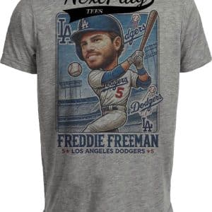 Los Angeles Dodgers Freddie Freeman 1B Exclusive Retro Baseball Artwork Heather Gray Sublimated T-Shirt