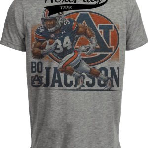 Auburn Tigers Bo Jackson Exclusive Retro Football 1986 Artwork Heather Gray Sublimated T-Shirt