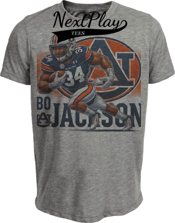 Auburn Tigers Bo Jackson Exclusive Retro Football 1986 Artwork Heather Gray Sublimated T-Shirt