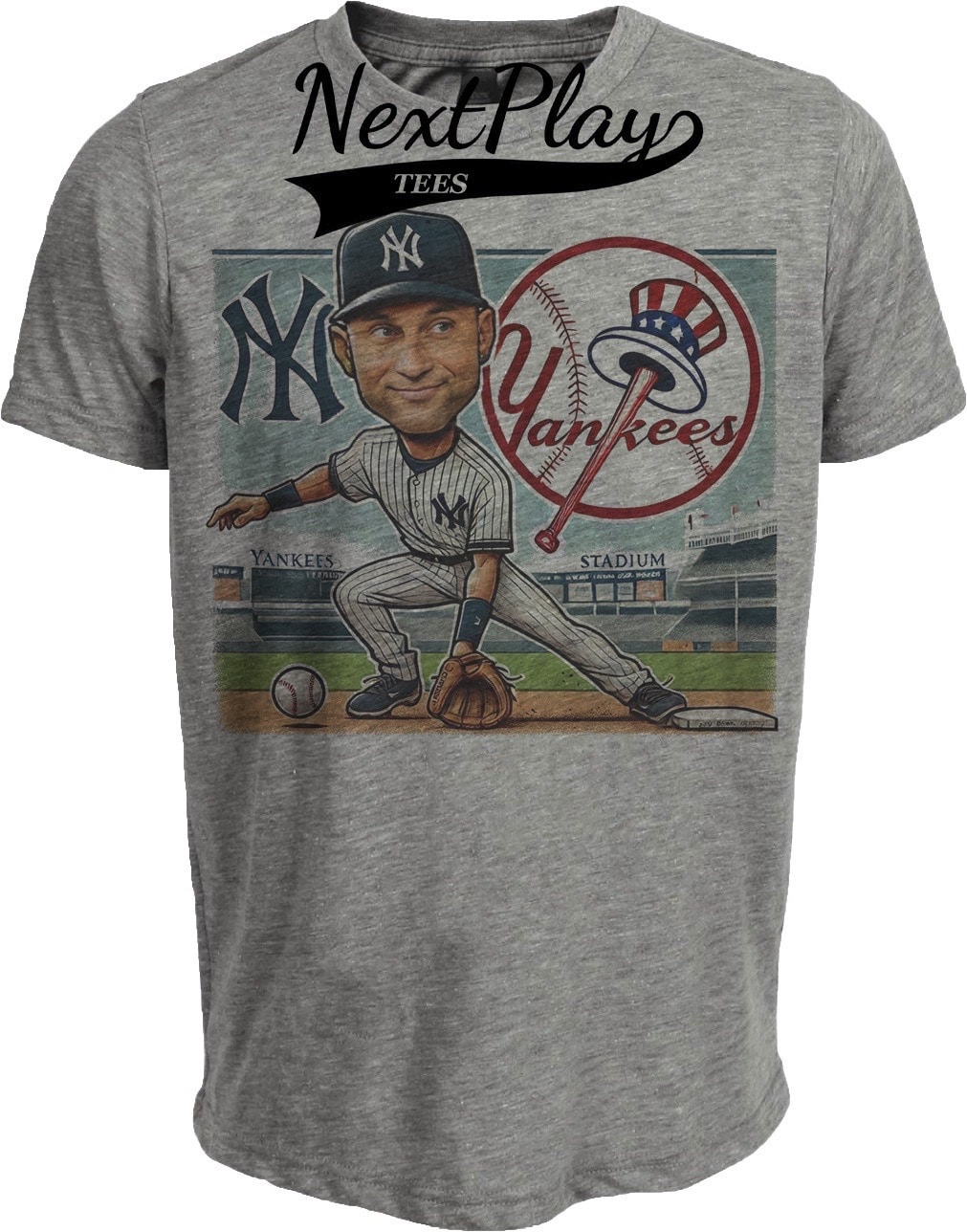 New York Yankees Derek Jeter Exclusive Retro Baseball 1994 Artwork Heather Gray Sublimated T-Shirt