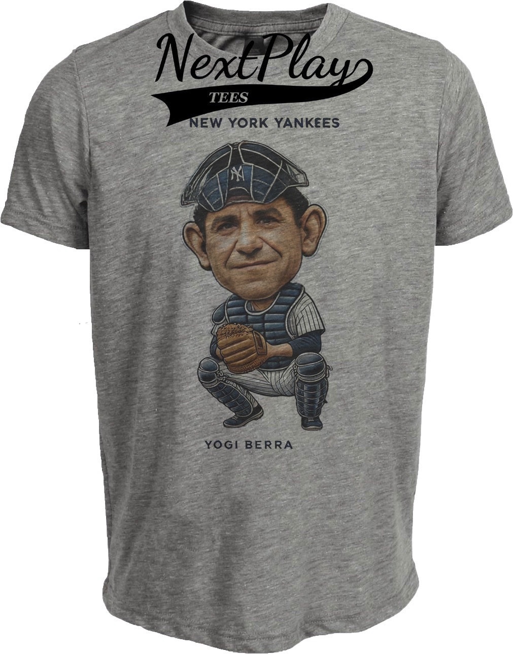 New York Yankees Yogi Berra RC Exclusive Retro Baseball 1946 Artwork Heather Gray Sublimated T-Shirt