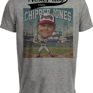 Atlanta Braves Chipper Jones Exclusive Retro Baseball Artwork Heather Gray Sublimated T-Shirt
