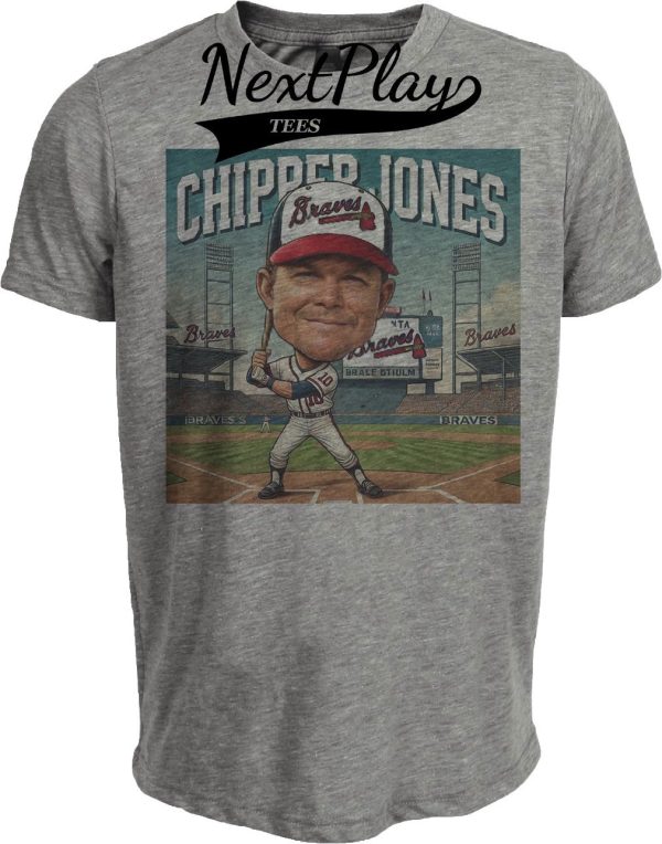 Atlanta Braves Chipper Jones Exclusive Retro Baseball Artwork Heather Gray Sublimated T-Shirt
