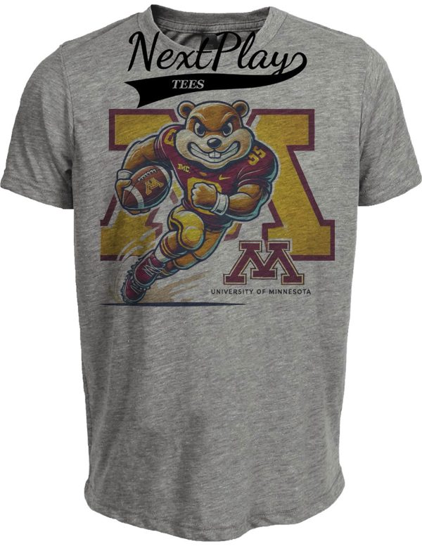 Minnesota Golden Gophers Exclusive Retro Football Mascot Artwork Heather Gray Sublimated T-Shirt
