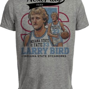 Indiana State Sycamores Larry Bird Exclusive Retro Basketball 1978 Artwork Heather Gray Sublimated T-Shirt