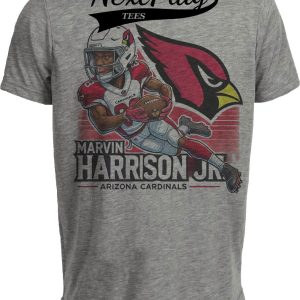 Arizona Cardinals Marvin Harrison Jr. Exclusive Retro Football Artwork Heather Gray Sublimated T-Shirt