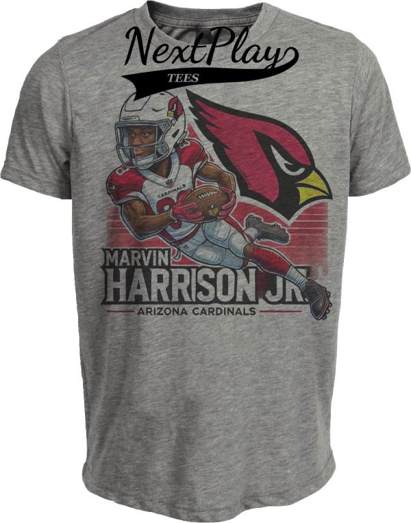 Arizona Cardinals Marvin Harrison Jr. Exclusive Retro Football Artwork Heather Gray Sublimated T-Shirt