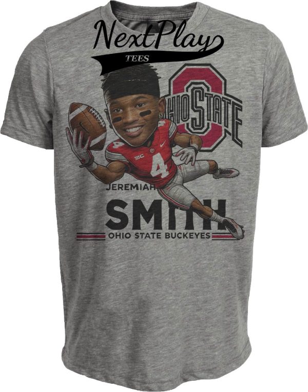 Ohio State Buckeyes Jeremiah Smith #4 WR Exclusive Retro Football Artwork Heather Gray Sublimated T-Shirt