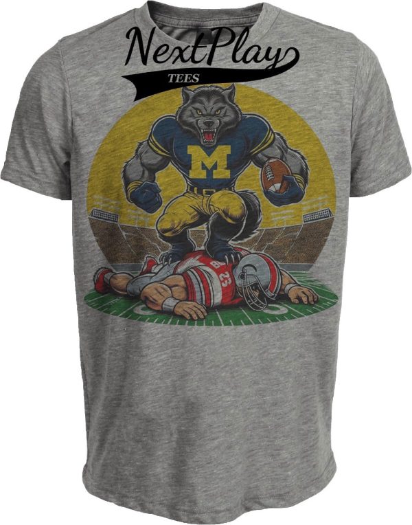 Michigan Wolverines vs. Ohio State Buckeyes Exclusive Retro Rivalries Football 1996 Artwork Heather Gray Sublimated T-Shirt