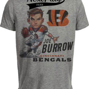 Cincinnati Bengals QB Joe Burrow Exclusive Retro Football Artwork Heather Gray Sublimated T-Shirt