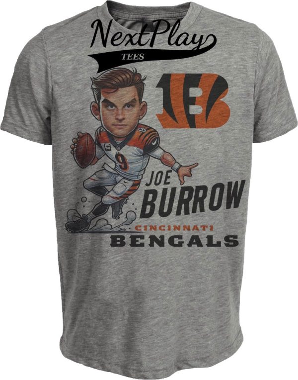 Cincinnati Bengals QB Joe Burrow Exclusive Retro Football Artwork Heather Gray Sublimated T-Shirt