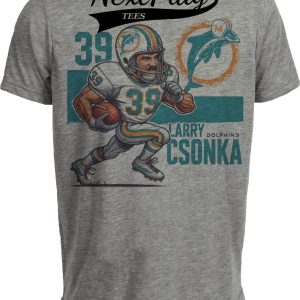 Miami Dolphins Larry Csonka Exclusive Retro Football 1973 Artwork Heather Gray Sublimated T-Shirt