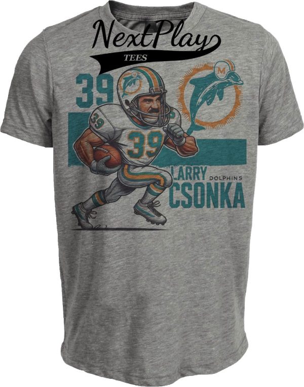 Miami Dolphins Larry Csonka Exclusive Retro Football 1973 Artwork Heather Gray Sublimated T-Shirt