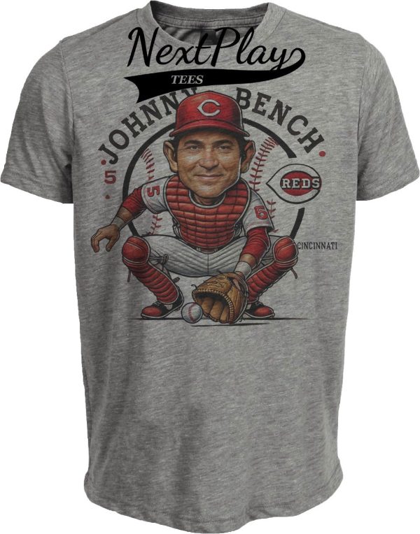 Cincinnati Reds Johnny Bench Exclusive Retro Baseball 1974 Artwork Heather Gray Sublimated T-Shirt