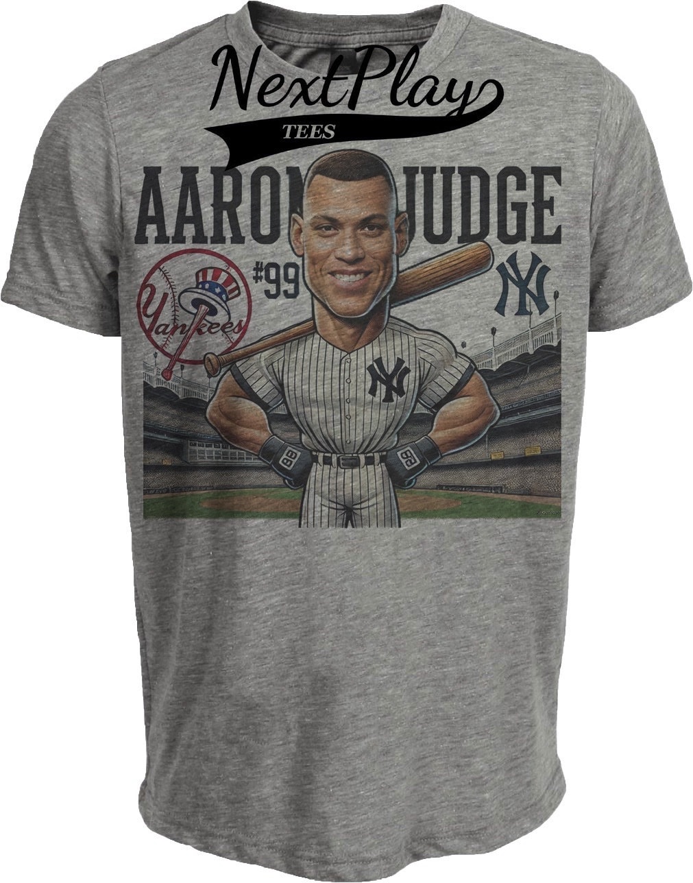New York Yankees Aaron Judge Exclusive Retro Baseball #99 Artwork Heather Gray Sublimated T-Shirt