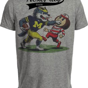 Michigan Wolverines vs. Ohio State Buckeyes Exclusive Retro Rivalries Football 1985 Artwork Heather Gray Sublimated T-Shirt