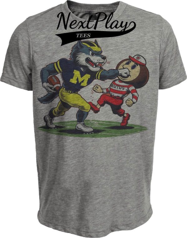 Michigan Wolverines vs. Ohio State Buckeyes Exclusive Retro Rivalries Football 1985 Artwork Heather Gray Sublimated T-Shirt
