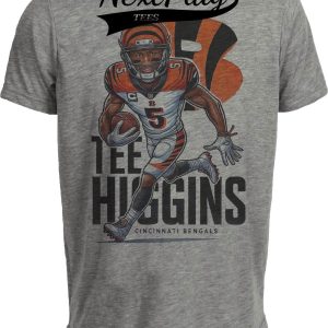 Cincinnati Bengals Tee Higgins Exclusive Retro Football Artwork Heather Gray Sublimated T-Shirt