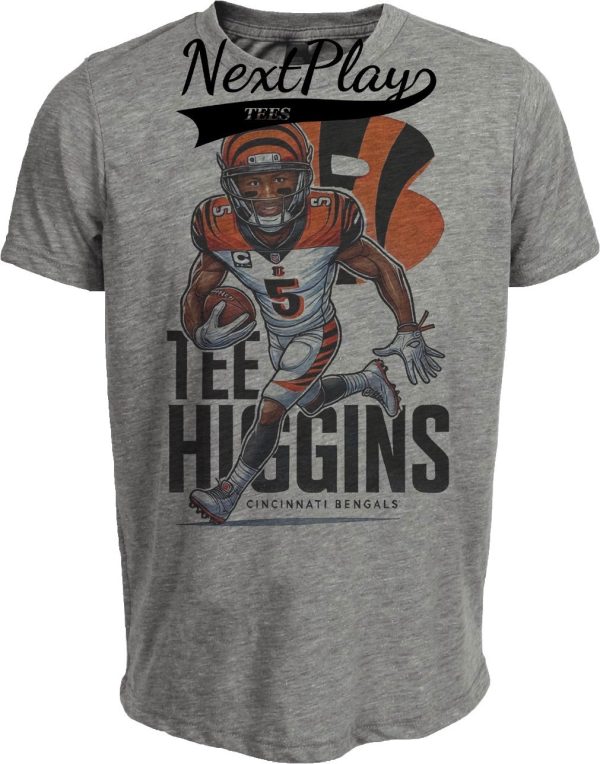 Cincinnati Bengals Tee Higgins Exclusive Retro Football Artwork Heather Gray Sublimated T-Shirt