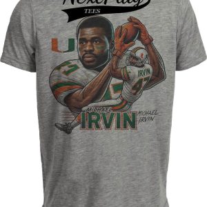 Miami Hurricanes Michael Irvin #47 Exclusive Retro Football 1986 Artwork Heather Gray Sublimated T-Shirt