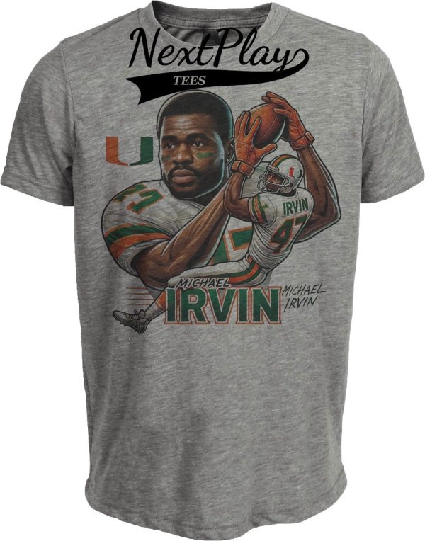 Miami Hurricanes Michael Irvin #47 Exclusive Retro Football 1986 Artwork Heather Gray Sublimated T-Shirt