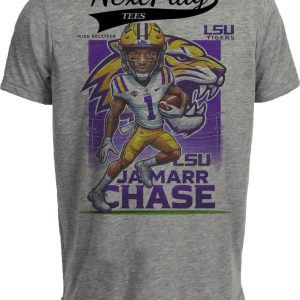 LSU Tigers Ja’Marr Chase Exclusive Retro Football Artwork Heather Gray Sublimated T-Shirt