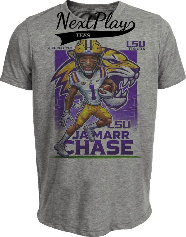 LSU Tigers Ja’Marr Chase Exclusive Retro Football Artwork Heather Gray Sublimated T-Shirt
