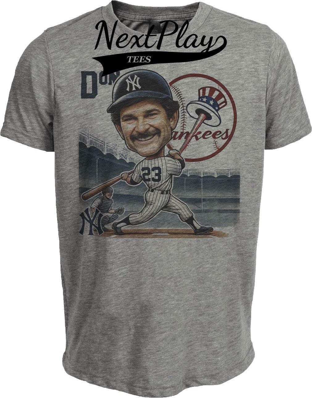 New York Yankees Don Mattingly Exclusive Retro Baseball 1987 Artwork Heather Gray Sublimated T-Shirt
