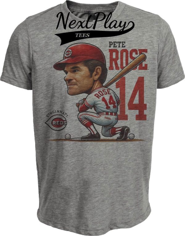 Cincinnati Reds Pete Rose Exclusive Retro Baseball 1977 Artwork Heather Gray Sublimated T-Shirt