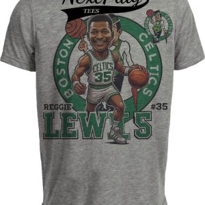 Boston Celtics Reggie Lewis Exclusive Retro Basketball 1989 Artwork Heather Gray Sublimated T-Shirt