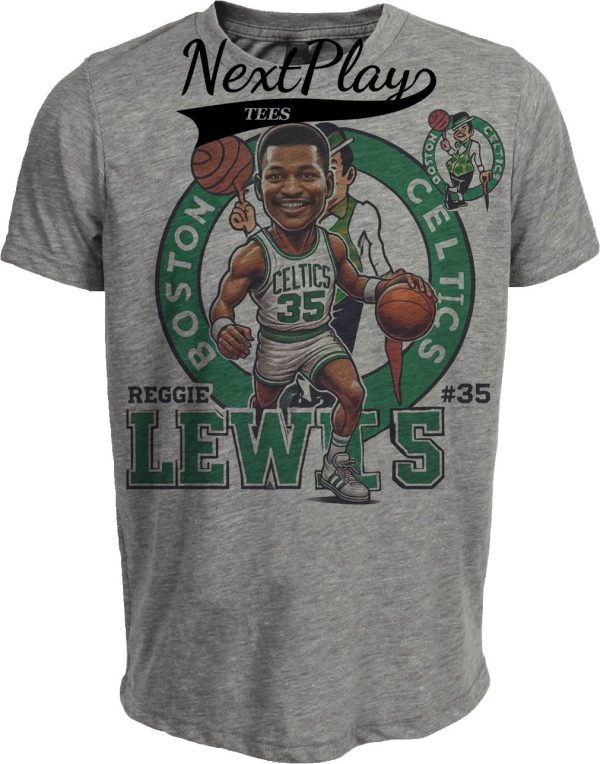 Boston Celtics Reggie Lewis Exclusive Retro Basketball 1989 Artwork Heather Gray Sublimated T-Shirt