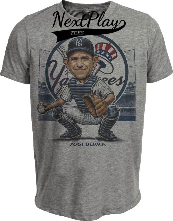 New York Yankees Yogi Berra MVP Exclusive Retro Baseball 1951 Artwork Heather Gray Sublimated T-Shirt