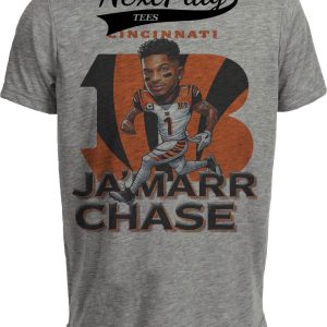 Cincinnati Bengals Ja’Marr Chase Exclusive Retro Football Artwork Heather Gray Sublimated T-Shirt