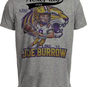 LSU Tigers Joe Burrow Exclusive Retro Football Artwork Heather Gray Sublimated T-Shirt