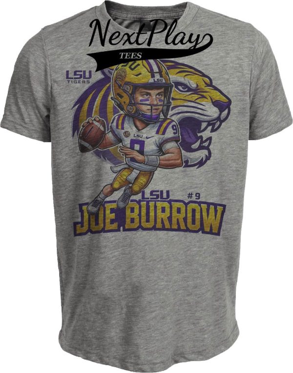 LSU Tigers Joe Burrow Exclusive Retro Football Artwork Heather Gray Sublimated T-Shirt