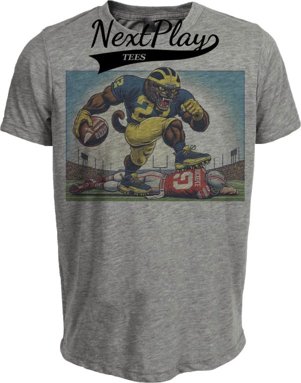 Michigan Wolverines vs. Ohio State Buckeyes Exclusive Retro Rivalries Football Artwork Heather Gray Sublimated T-Shirt