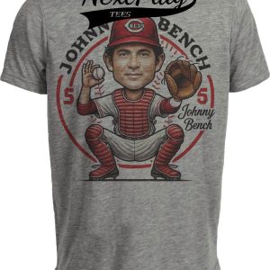 Cincinnati Reds Johnny Bench Exclusive Retro Baseball 1975 Artwork Heather Gray Sublimated T-Shirt