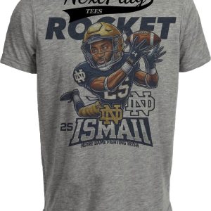 Notre Dame Fighting Irish Raghib Rocket Ismail Exclusive Retro Football 1988 Artwork Heather Gray Sublimated T-Shirt