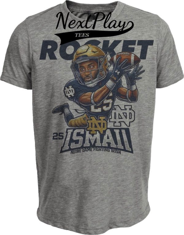 Notre Dame Fighting Irish Raghib Rocket Ismail Exclusive Retro Football 1988 Artwork Heather Gray Sublimated T-Shirt