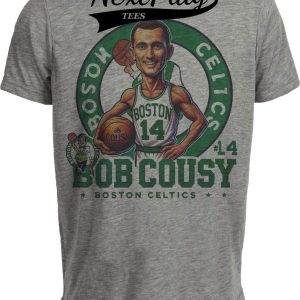 Boston Celtics Bob Cousy Exclusive Retro Basketball 1957 Artwork Heather Gray Sublimated T-Shirt