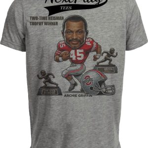 Ohio State Buckeyes Archie Griffin Exclusive Retro Two-Time Heisman Trophy Football 1975 Artwork Heather Gray Sublimated T-Shirt
