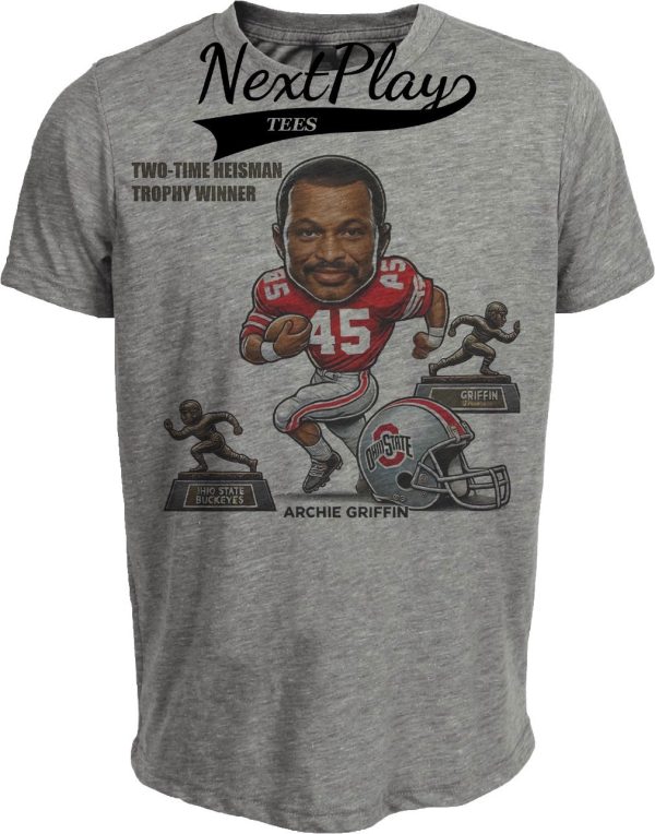 Ohio State Buckeyes Archie Griffin Exclusive Retro Two-Time Heisman Trophy Football 1975 Artwork Heather Gray Sublimated T-Shirt