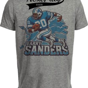 Detroit Lions Barry Sanders RC Exclusive Retro Football 1989 Artwork Heather Gray Sublimated T-Shirt