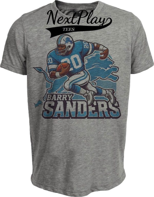 Detroit Lions Barry Sanders RC Exclusive Retro Football 1989 Artwork Heather Gray Sublimated T-Shirt