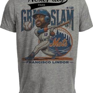 New York Mets Francisco Lindor Exclusive Grand Slam Retro Baseball Artwork Heather Gray Sublimated T-Shirt