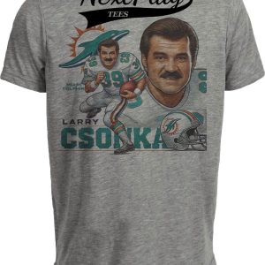 Miami Dolphins Larry Csonka Exclusive Retro Football 1971 Artwork Heather Gray Sublimated T-Shirt