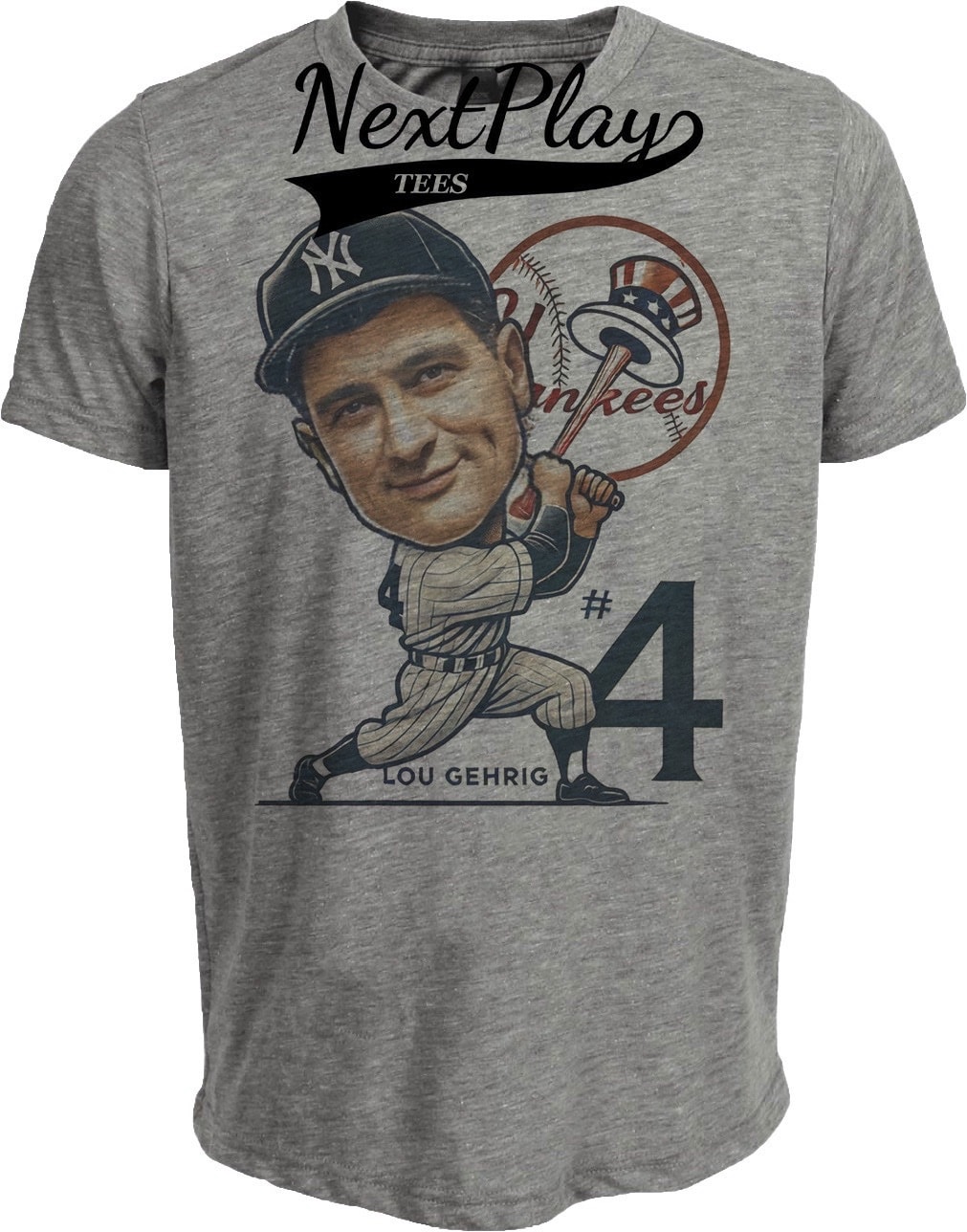 New York Yankees Lou Gehrig Triple Crown Exclusive Retro Baseball 1934 Artwork Heather Gray Sublimated T-Shirt