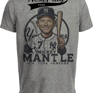 New York Yankees Mickey Mantle Exclusive Retro Baseball 1957 Artwork Heather Gray Sublimated T-Shirt